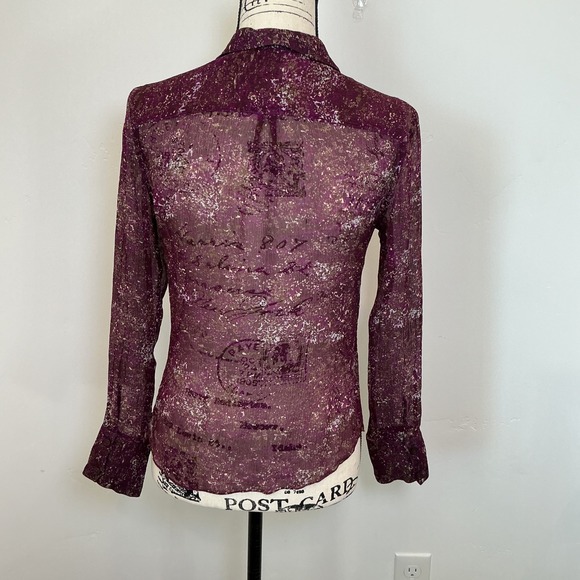 Eddie Bauer Silk Button Down Top Blouse Womens Small Purple Abstract Print - Picture 6 of 6